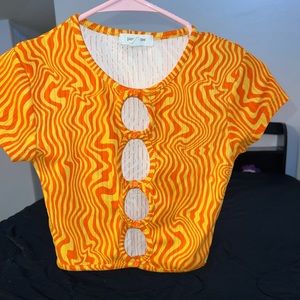 Orange and yellow zebra print crop top